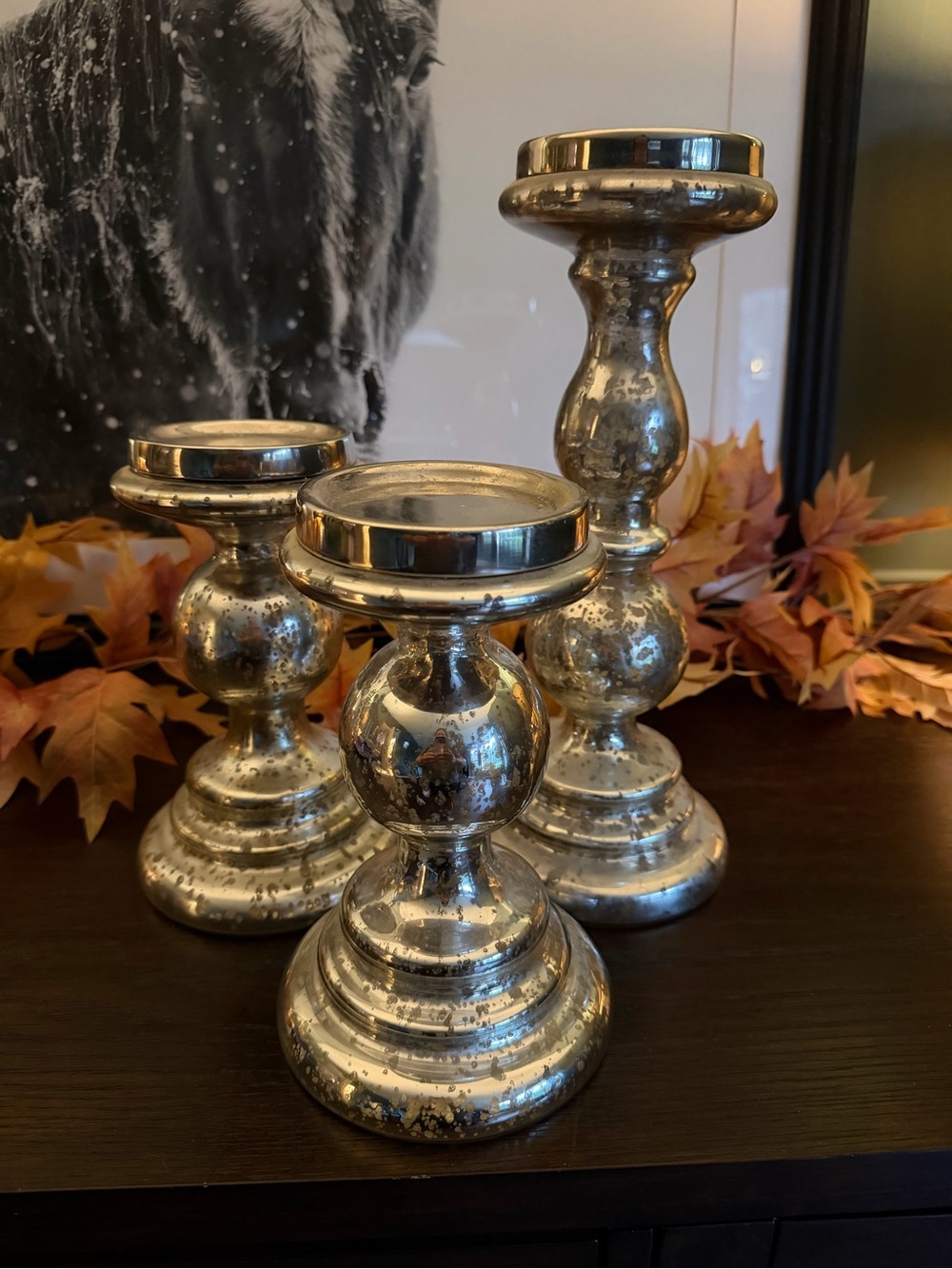 Pillar Candle Holders - Antique finish - 3 piece set